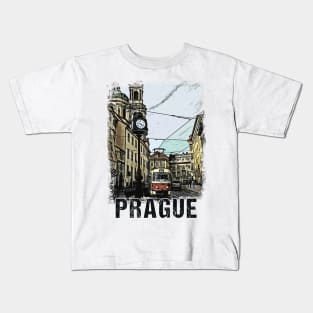 Prague City Streets Vintage Travel Poster Series grunge edition 05 Kids T-Shirt